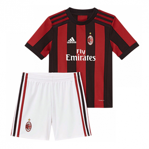 Kids AC Milan 2017-18 Home Soccer Shirt with Shorts